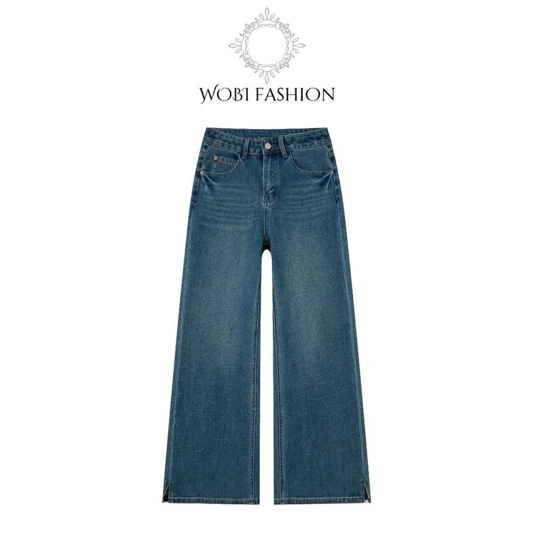 1803秋冬加厚微喇显瘦小个子复古爆款折边百搭弹力蓝色牛仔裤