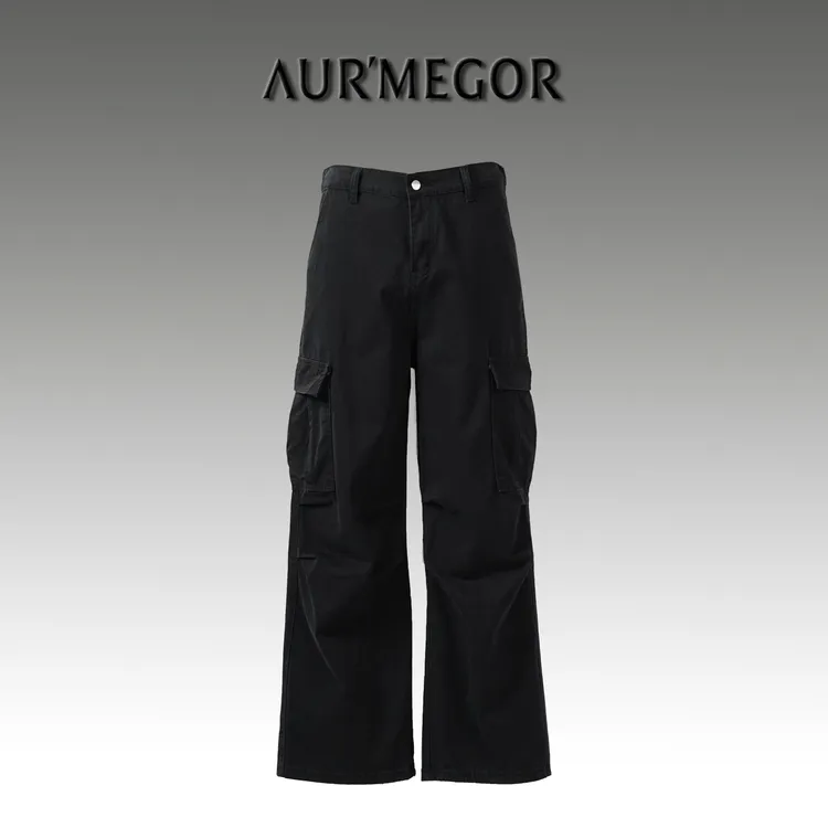 AURMEGOR品质水洗100棉男士工装裤美式复古宽松直筒四季款休闲裤