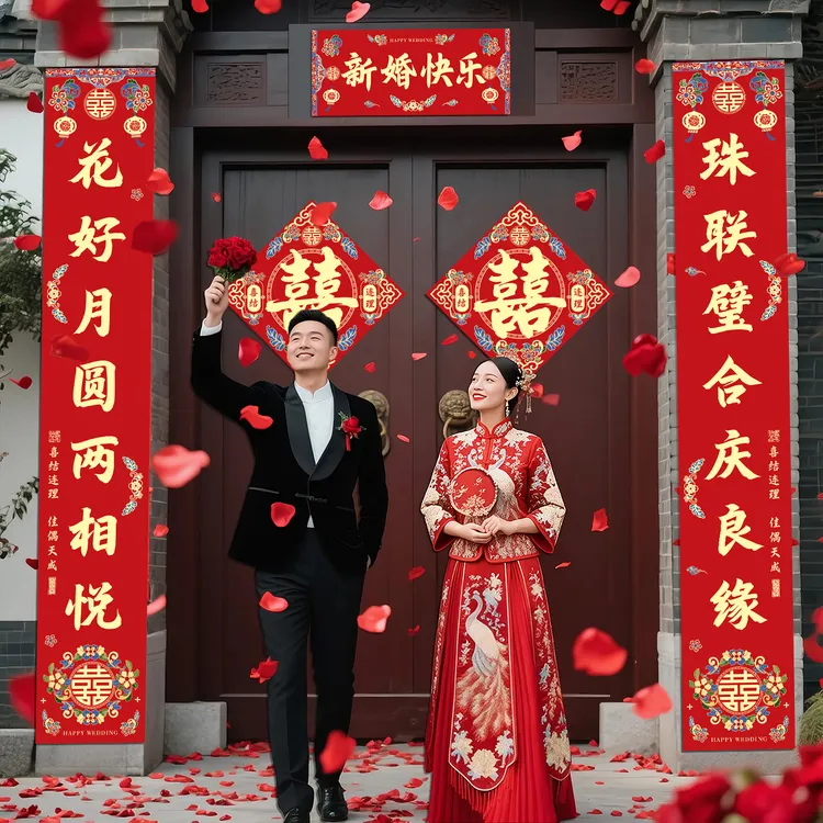 结婚对联2025新款男方农村大门喜联女方出嫁入户门单元门新婚门联