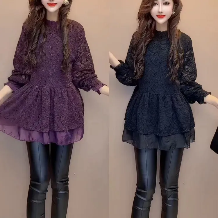 长袖优雅宽松型轻职风常规款T恤韩版洋气大码时尚1429