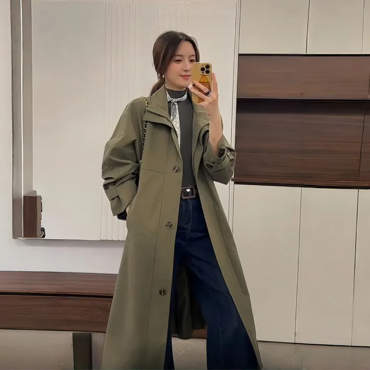 【琉璃爵士】2025新款立领风衣立领中长款气质百搭女士时尚风衣外套