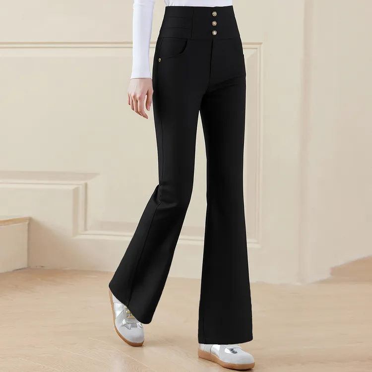 【超模裤 瘦瘦裤！】爱朴大码女装2025加绒显瘦高腰弹力微喇裤2540-1