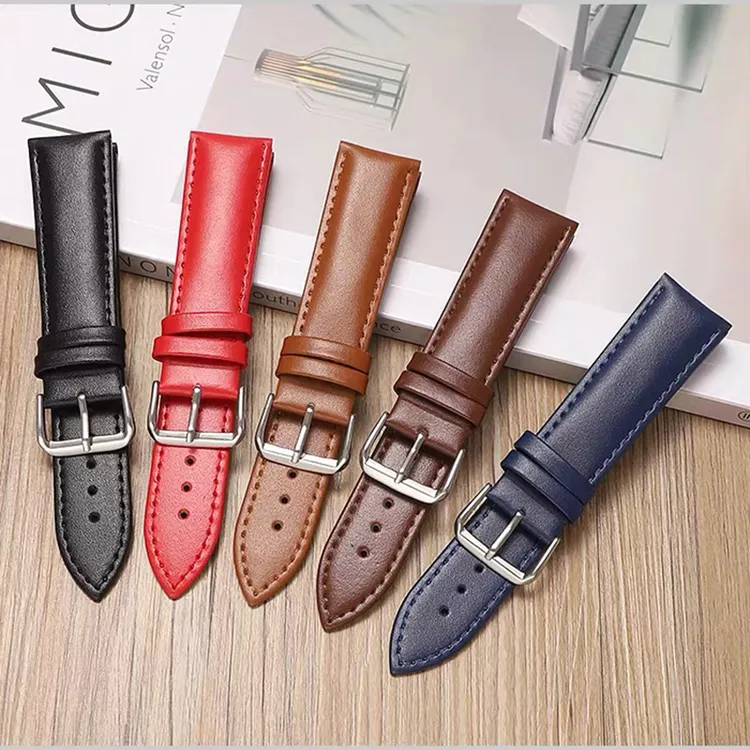 【针扣平纹款】真皮手表带男女款通用防水防汗商务机械小牛皮表链20