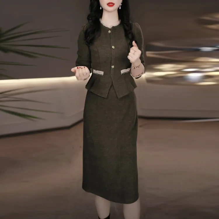 四面弹小香风打底裙2025秋冬季新款高级感加厚显瘦假两件连衣裙子