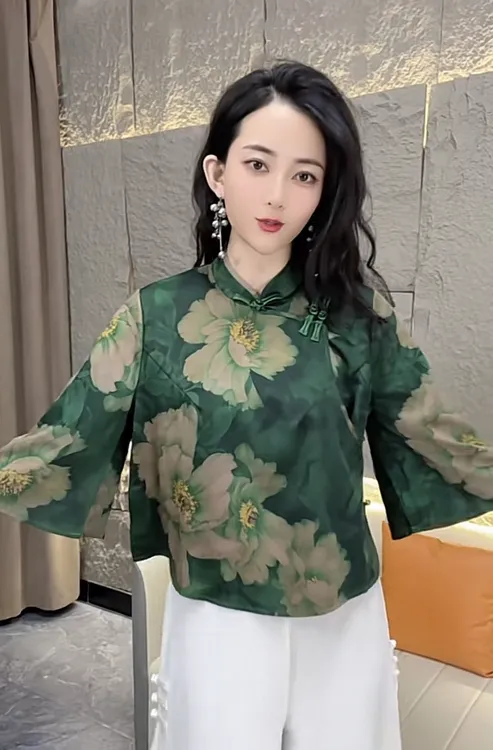 新中式国风香云缎面牡丹印花七分袖短外套2025春夏新款傣味上衣女