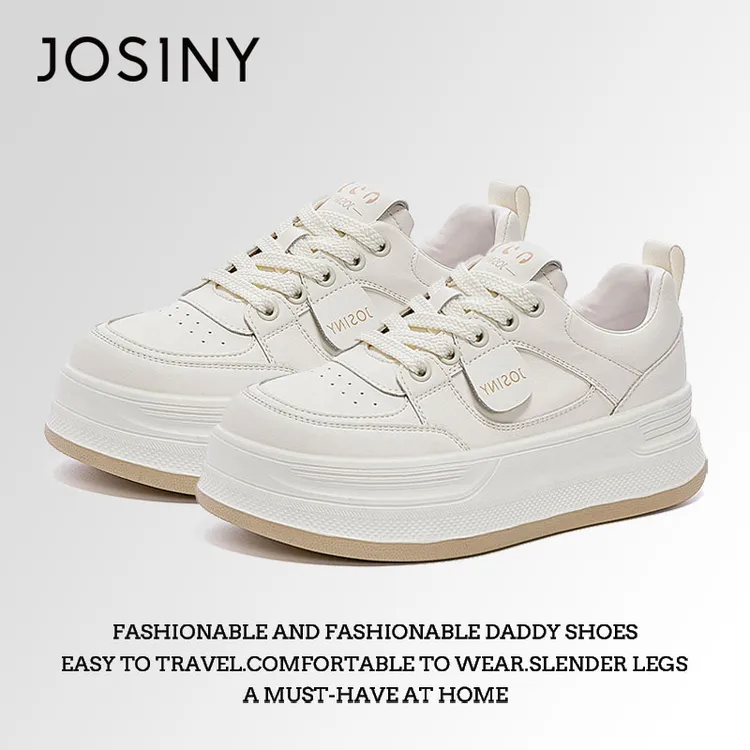 卓诗尼真皮小白鞋女时尚百搭板鞋2025夏季爆款厚底圆头运动休闲鞋