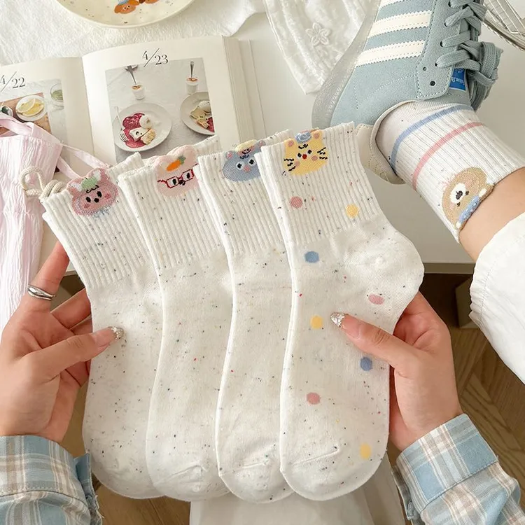 儿童袜子女童棉袜中筒春秋款萌趣可爱卡通搞怪网眼动物秋冬小猫