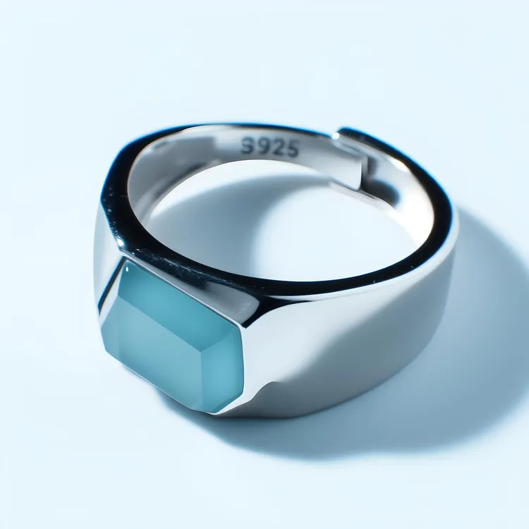 天然A货翡翠天空蓝不规则钻石切割银镶戒指男士气质时尚