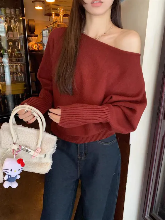 一字领套头款针织针织衫针织衫一字肩上衣女款爆款2025新款