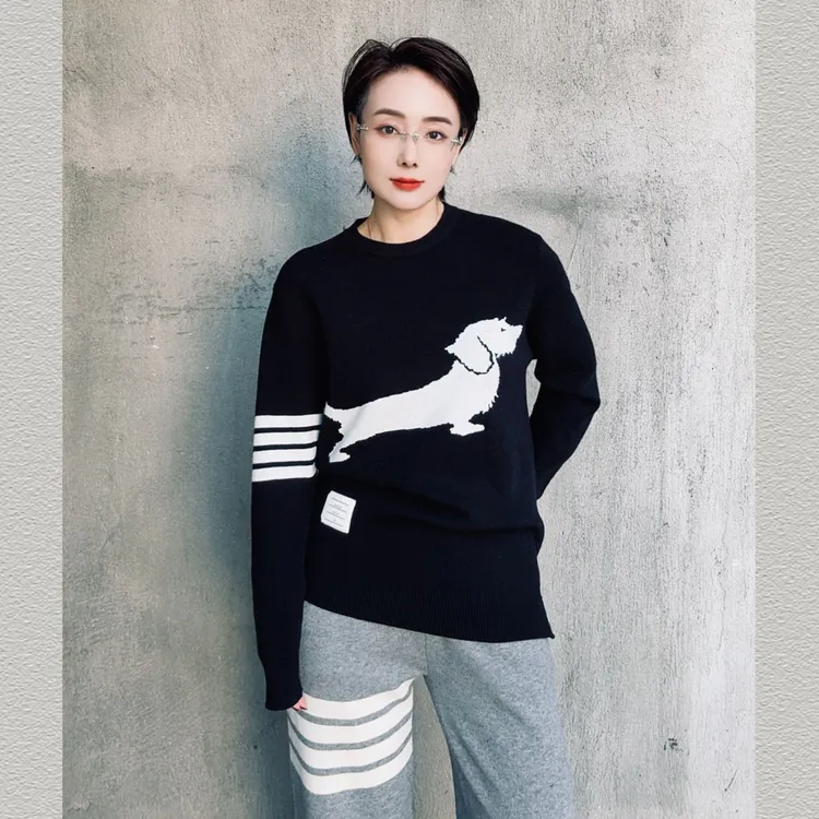 【腊肠狗提花】男女同款时尚高级感穿搭百搭针织圆领毛衣98396