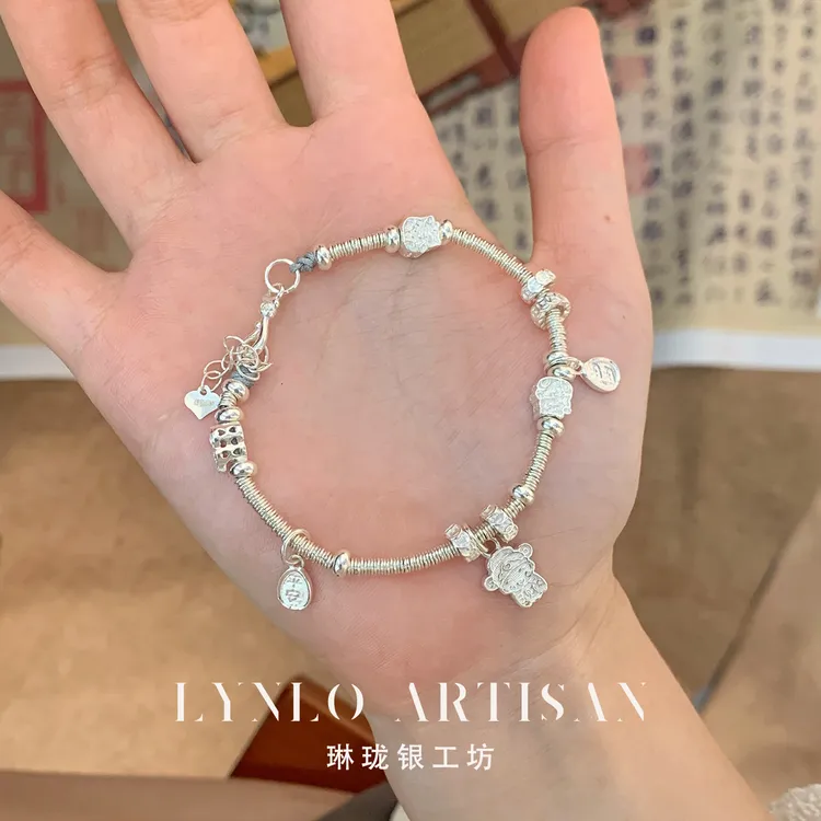 足银手链 【琳珑银工坊】  碎银盘缠吉言手链 小众高级感国潮风