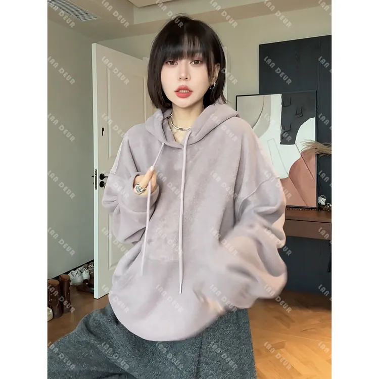 JIUJIU【格林童话】时尚百搭休闲慵懒风重工连帽宽松秋冬卫衣女