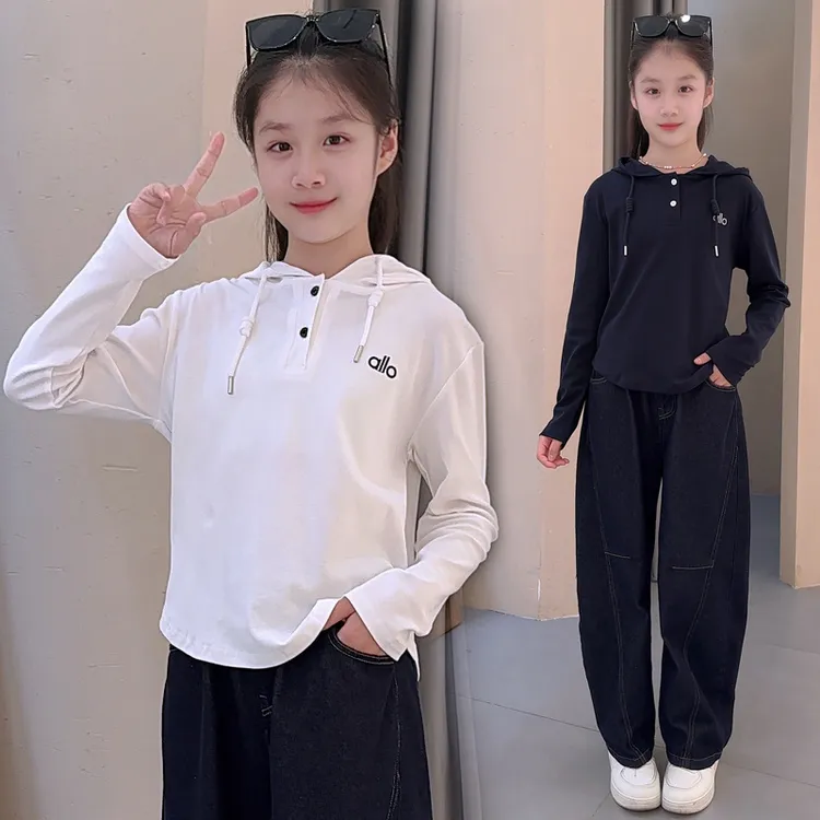2025女中大童春秋装新款运动百搭连帽弯刀裤休闲套装