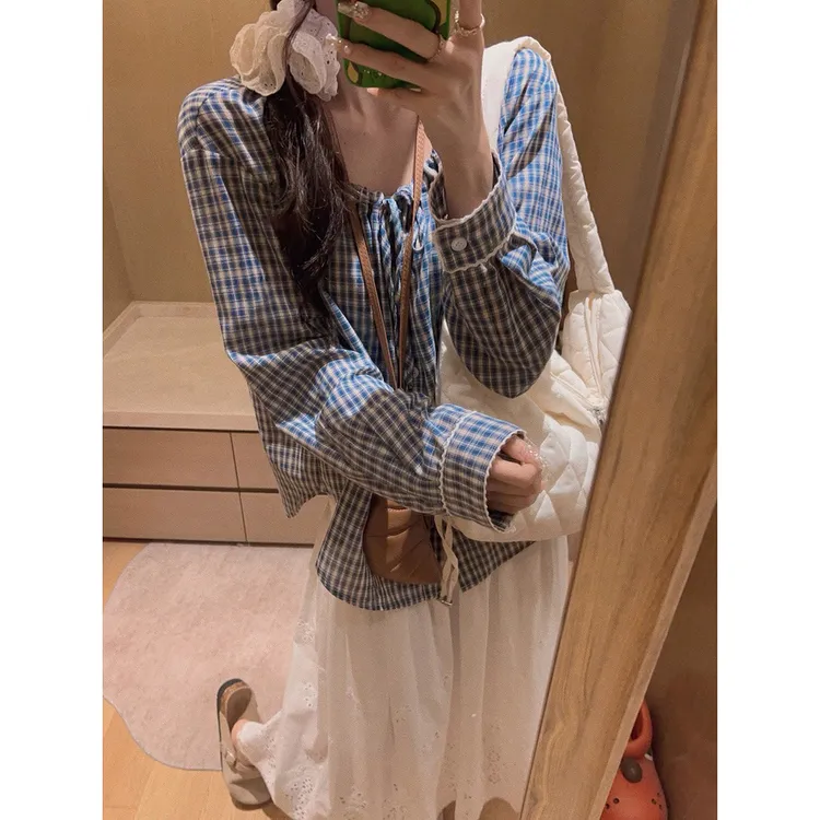 抽绳蕾丝花边衬衫上衣+镂空刺绣半身裙  60292