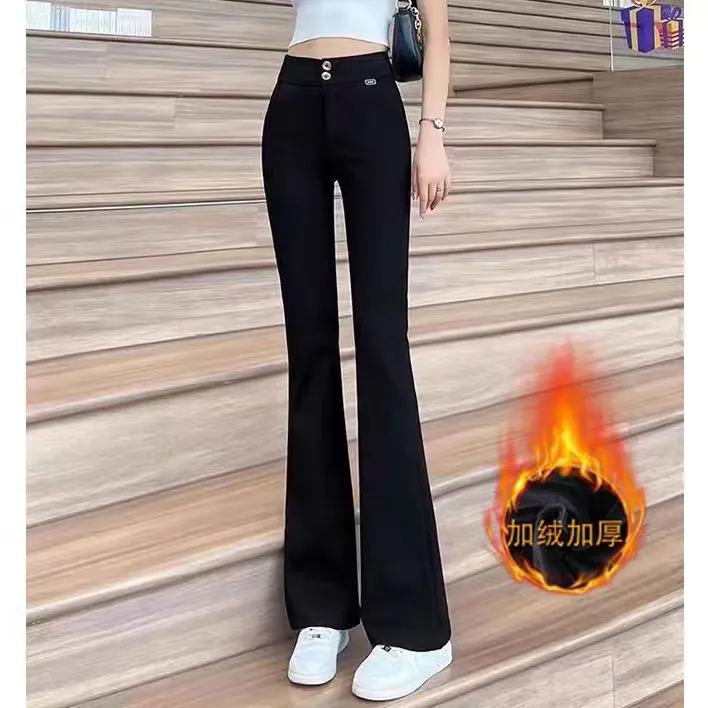 微喇裤女2025秋冬新款高腰修身显瘦弹力垂感休闲长裤子