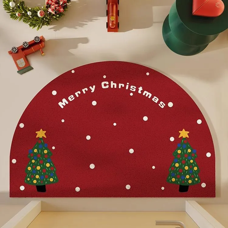 圣诞节入户门丝圈地垫红色pvc轻奢简约玄关除尘脚垫进门耐脏地毯