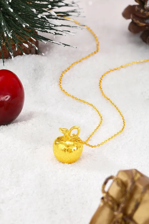 Chow Tai Seng/周大生足金碎碎冰爆闪苹果吊坠平安夜圣诞节送女友