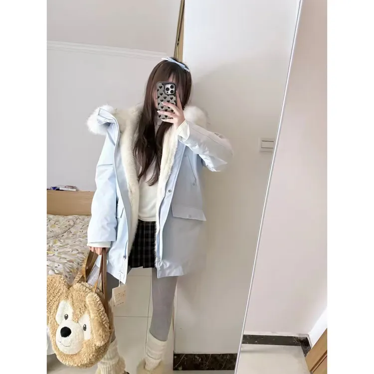 派克服女款爆款2025新款CallmeEar中长款毛毛保暖冲锋衣外套冬季