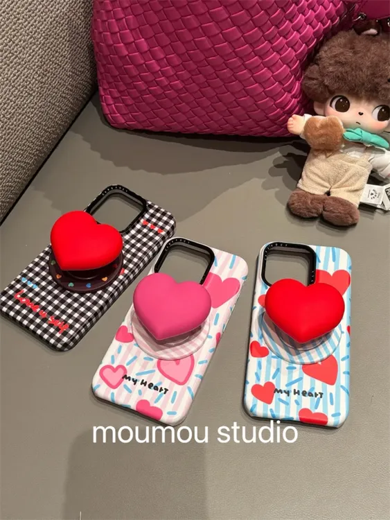 韩系立体爱心磁吸支架适用iPhone16promax手机壳15pro少女14pro新