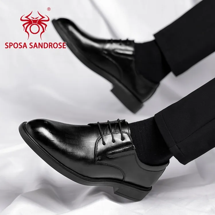 法国红蜘蛛品牌男鞋秋季内增高商务结婚新郎保暖加绒休闲防滑皮鞋