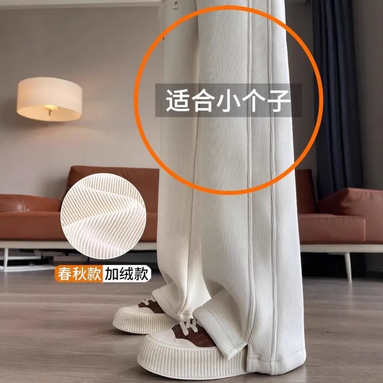 啄木鸟秋冬新款开叉裤设计百搭休闲裤女加绒日常通勤慵懒休闲裤