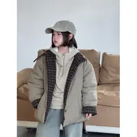 【冬品】CHOOSEMORE“ 双面绿”两面穿格棉服带帽德绒小衫手绘牛仔裤