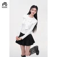 毛妮LADIESFIRST【甜系泡泡】甜酷风格纹大蝴蝶结上衣早秋L2334