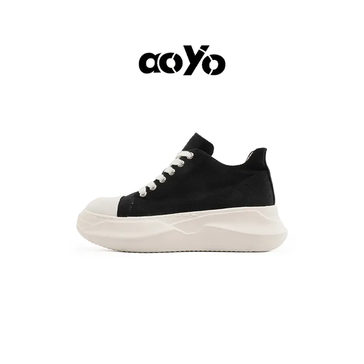 aoyo秋冬新款RO小众简约日系帆布鞋男厚底增高时尚百搭高街板鞋