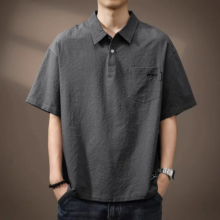 冰丝凉感速干短袖翻领Polo衫男宽松大码2025夏季薄款半袖痞帅体恤