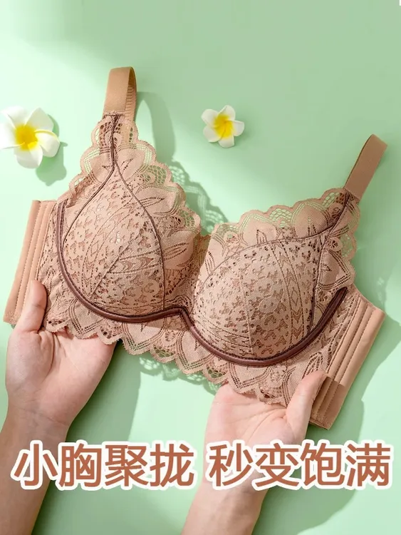 法式蕾丝加厚聚拢薄款收副乳小胸传统型文胸大胸显小夏季美背内衣