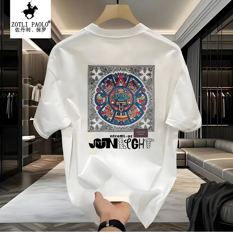 重磅纯棉短袖T恤男士夏季新款2025爆款休闲时尚印花圆领T恤