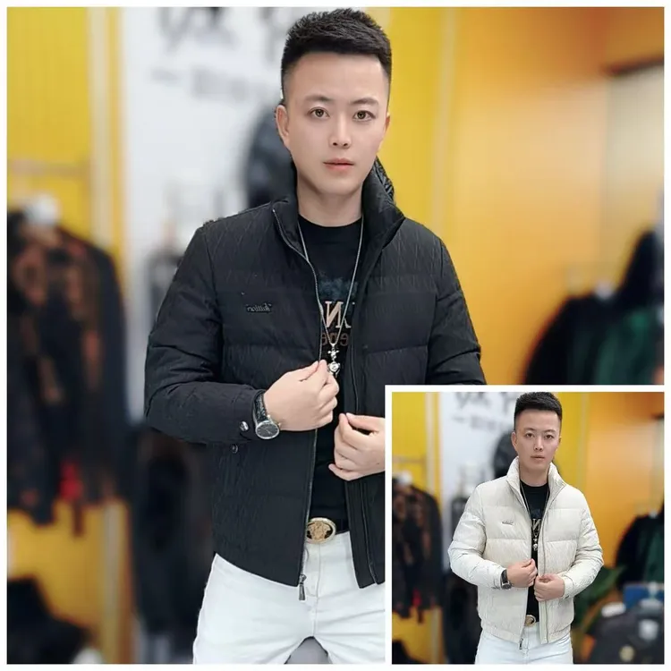 9933冬季新款时尚潮流男士立领修身提花羽绒服