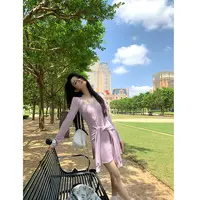 YEXIAOTING叶小婷 须弥疏星 纯欲长袖设计感绑带假两件针织连衣裙