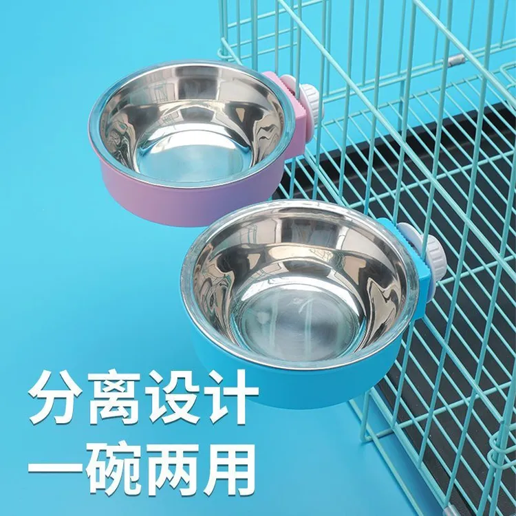 宠物狗狗用品固定挂笼狗碗猫碗食盆不锈钢狗玩具耐咬悬挂式猫碗