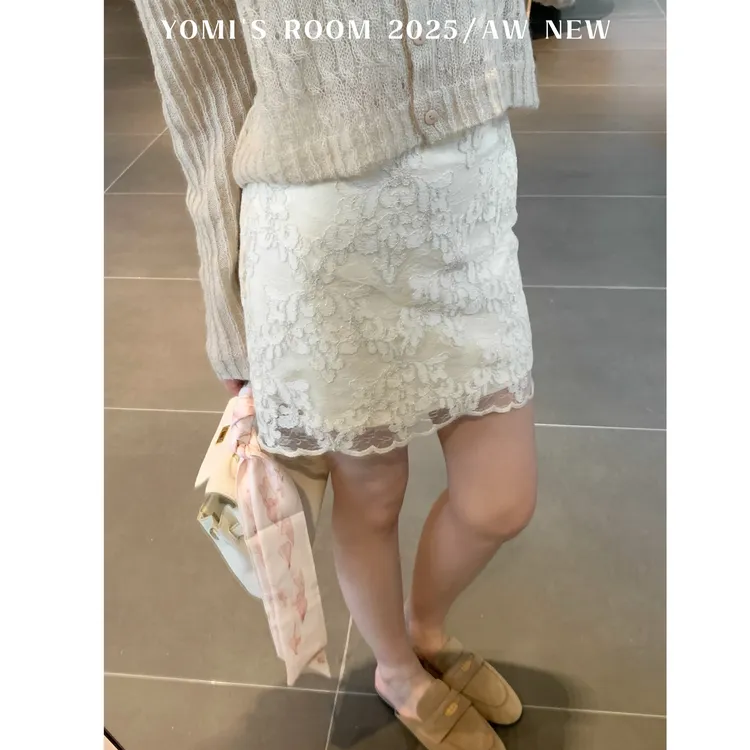【现货】YOMI小个子【杏云纱】蕾丝网纱刺绣半裙百搭显白显瘦休闲
