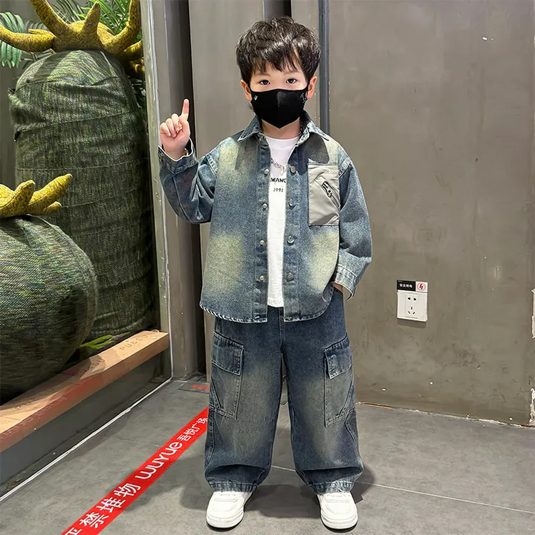 男童牛仔套装2025新款儿童秋装韩范痞帅男孩工装宝宝外套裤子两件