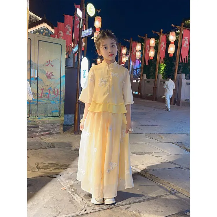 女童新中式套装2025新款国风刺绣夏装儿童夏季汉服女孩两件套唐装