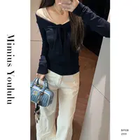 【mimius】&游鹿鹿 一字领拼接气质简约修身羊 毛针织衫 WG03025