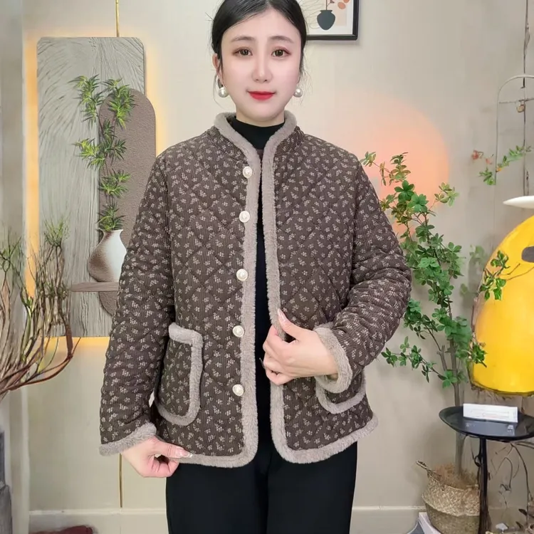 {加绒款}2025中老年女装碎花长袖外套休闲显瘦加绒妈妈装立领外套