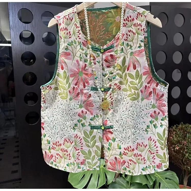 M12花枝锦双面穿远山黛新中式织锦提花显瘦洋气坎肩马甲