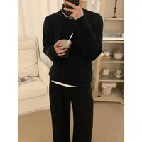 阿茶与阿古麻花高领毛衣男冬款黑色打底衫休闲宽松针织衫A2212106