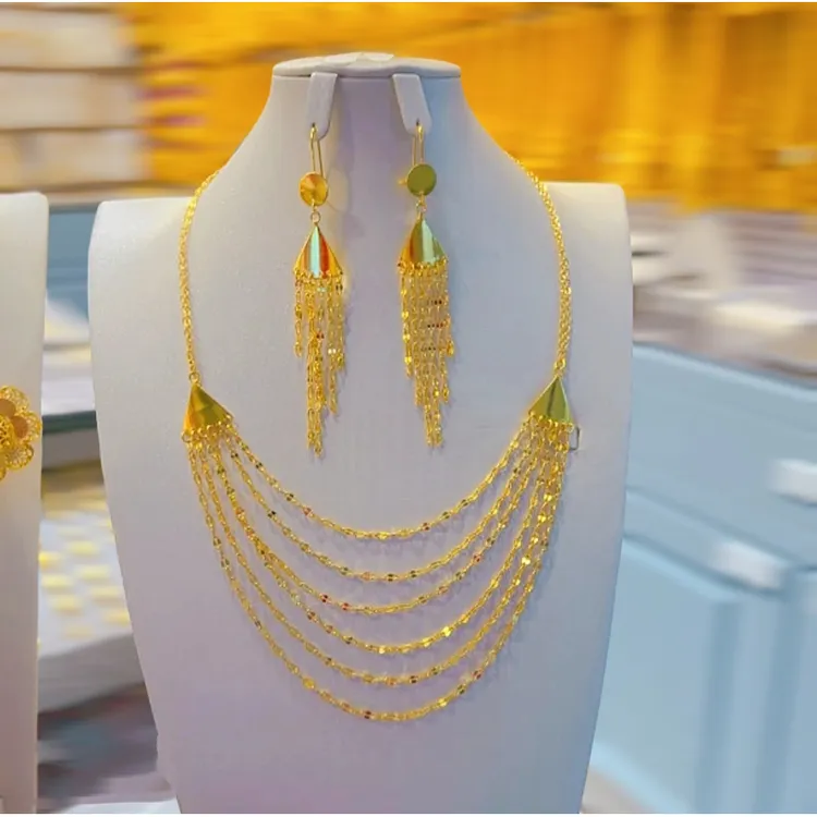 铜合金项链 【流苏絮】新款百搭时尚民族风两件套项链耳环3018