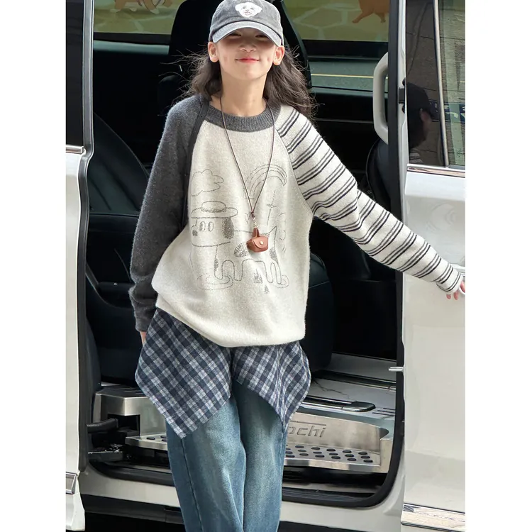 K29916孙小美拼接女童秋冬装毛衣2025新款儿童打底衫女大童上衣服