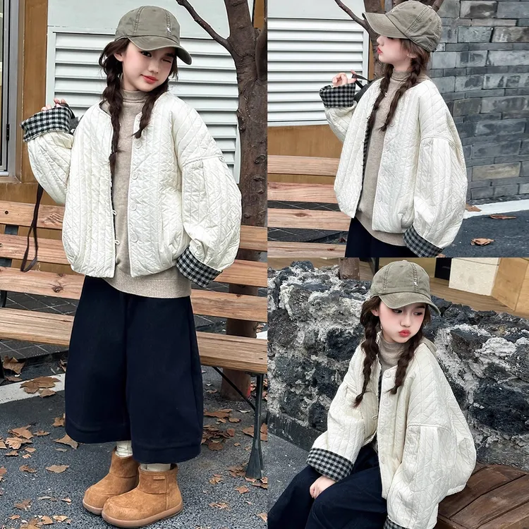 女童超好看夹棉外套秋冬2025新款女孩大童二棉上衣儿童初冬棉服