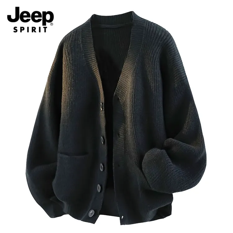 JEEPSPIRIT吉普春秋V领秋季开衫针织毛衣针织衫秋冬复古时尚法式