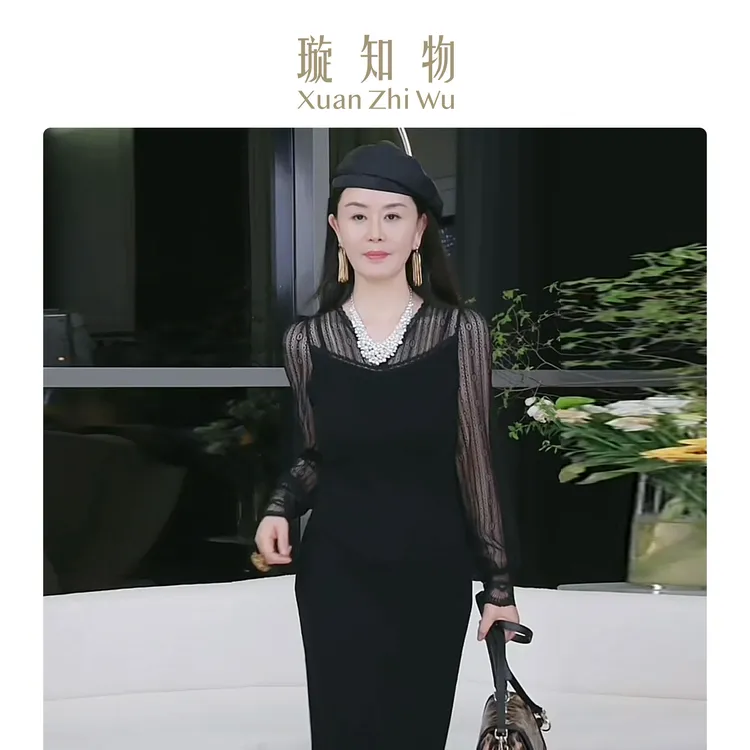 洛佩连衣裙48支高密羊毛混纺条纹肌理蕾丝轻礼服王璇原创设计