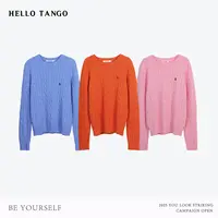 HELLOTANGO《秋日回忆》秋冬净色绞花纹兔绒混纺圆领套头毛衣8335#