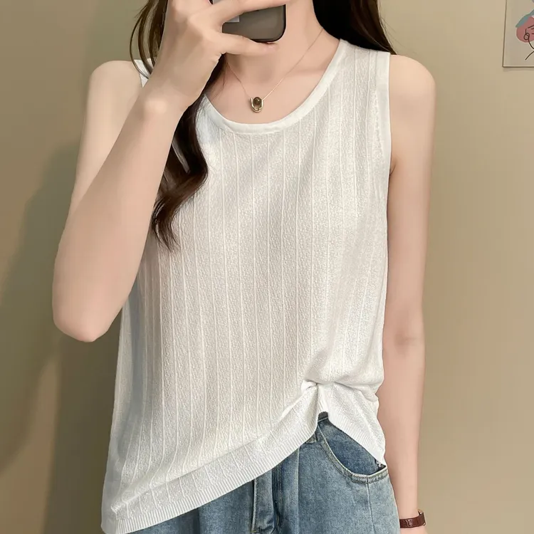 冰丝针织吊带背心女外穿夏季大码打底宽松遮肚子内搭无袖圆领上衣