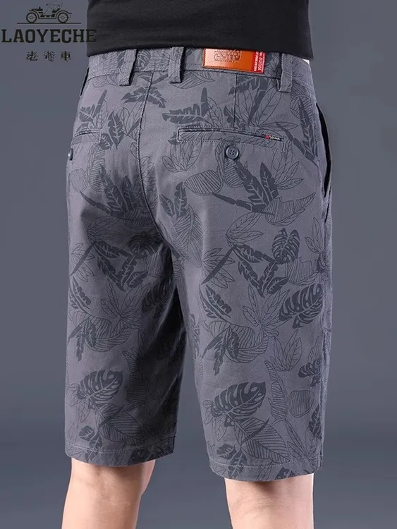 老爷车高端纯棉五分休闲短裤男修身直筒2025夏季薄款休闲印花中裤