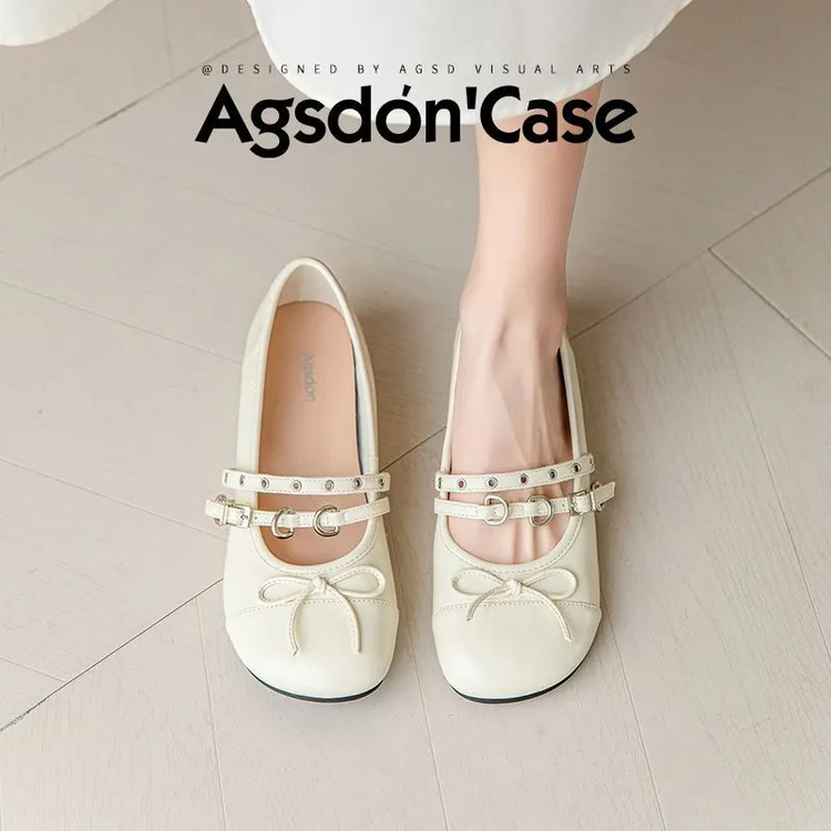 Y奥古狮登玛丽珍女鞋2025新款夏季蝴蝶结浅口透气单鞋百搭小皮鞋Y